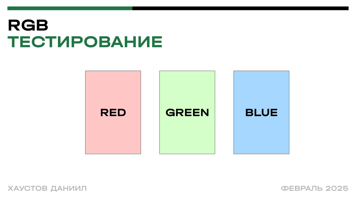RGB-тестирование: три цветовых варианта Red, Green и Blue
